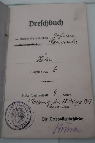 Dreschbuch (Arbejdsbog/Præstationsbog/Driftsbog)
1927