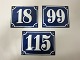 Numbers for use at the house - enamelled signs
The good old enamelled signs - blue wtih white
Good condition
We have the following numbers: 66 / 99
12cm x 10cm, but number 115 is 14cm x10cm