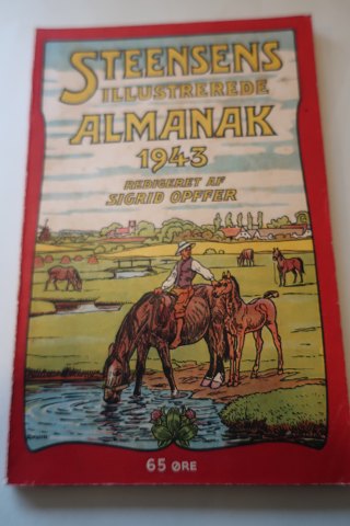 For samleren:
Steensens illustrerede Almanak 
for det år efter Kristi fødsel 1943, 
Redigeret af Frederik Opffer
41. Årgang
Udgivet af L. Levison Junr. Akts. København 
Sideantal 121