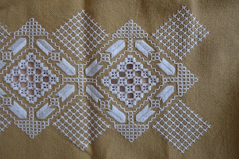 Old table cloth
With embroidery in white- made by hand
About 152cm x 75cm
In a good condition, but it is best to wash it